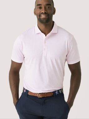 Johnnie-O Jersey Knit Polo Shirt Pale Pink Large